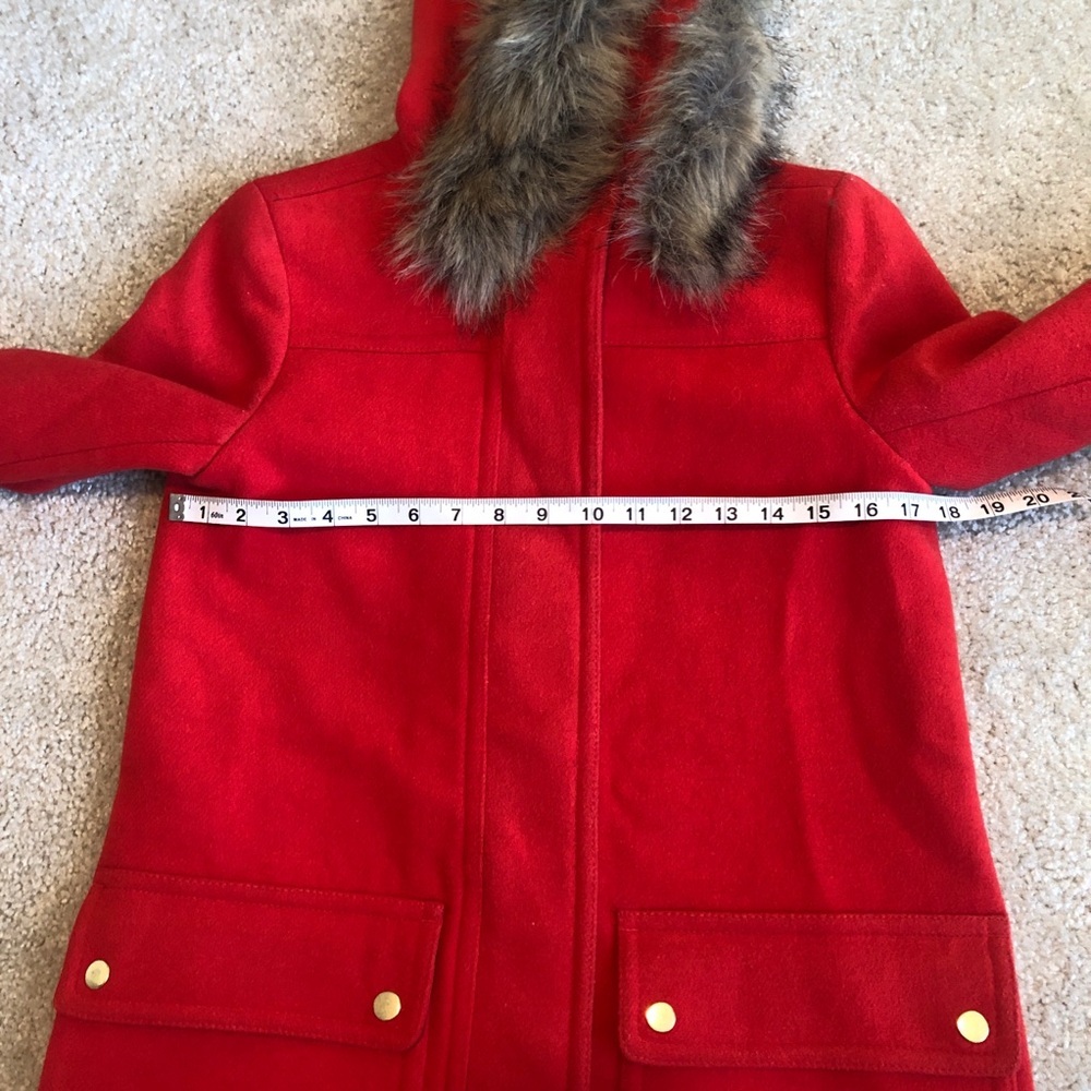 J. Crew Red Chateau Parka With Faux Fur Hood Womens Size 0 Winter Coat Jacket - Picture 12 of 13